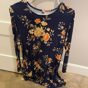 Old Navy Navy Floral Long Sleeve Top with Orange-Cream Blooms